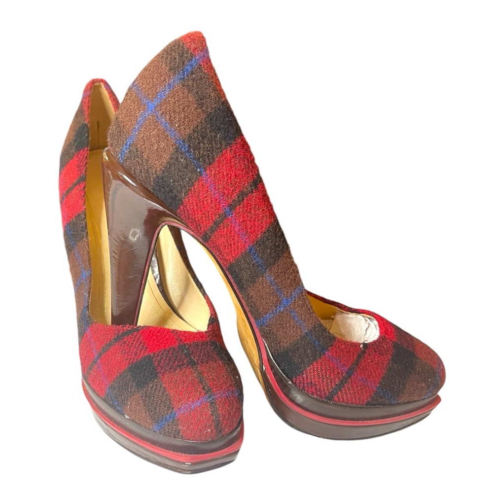 Cole Haan Red and Brown Plaid Heels